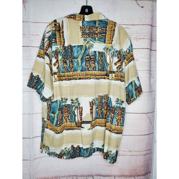 Rare Vintage Kalaheo XL Hawaiian Shirt – Tan Tiki Statue Graphic Short Sleeve - Picture 6 of 12